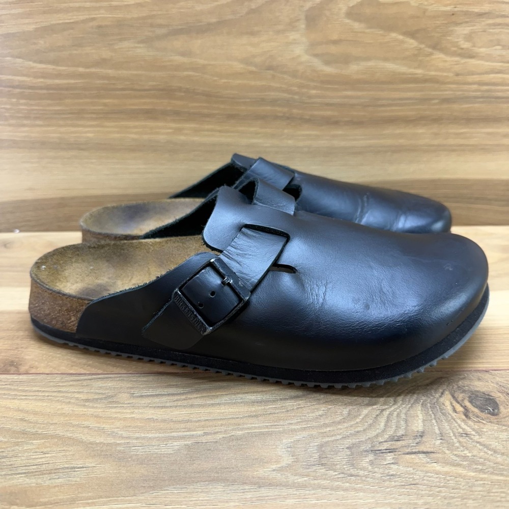 Birkenstock Boston Clogs Super Grip Mens 8 W EU 41 Black Leather Slip On Mule